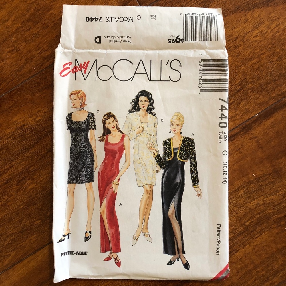 McCall's Easy 7440. Women's formal wear vintage 90s Sewing Patterns